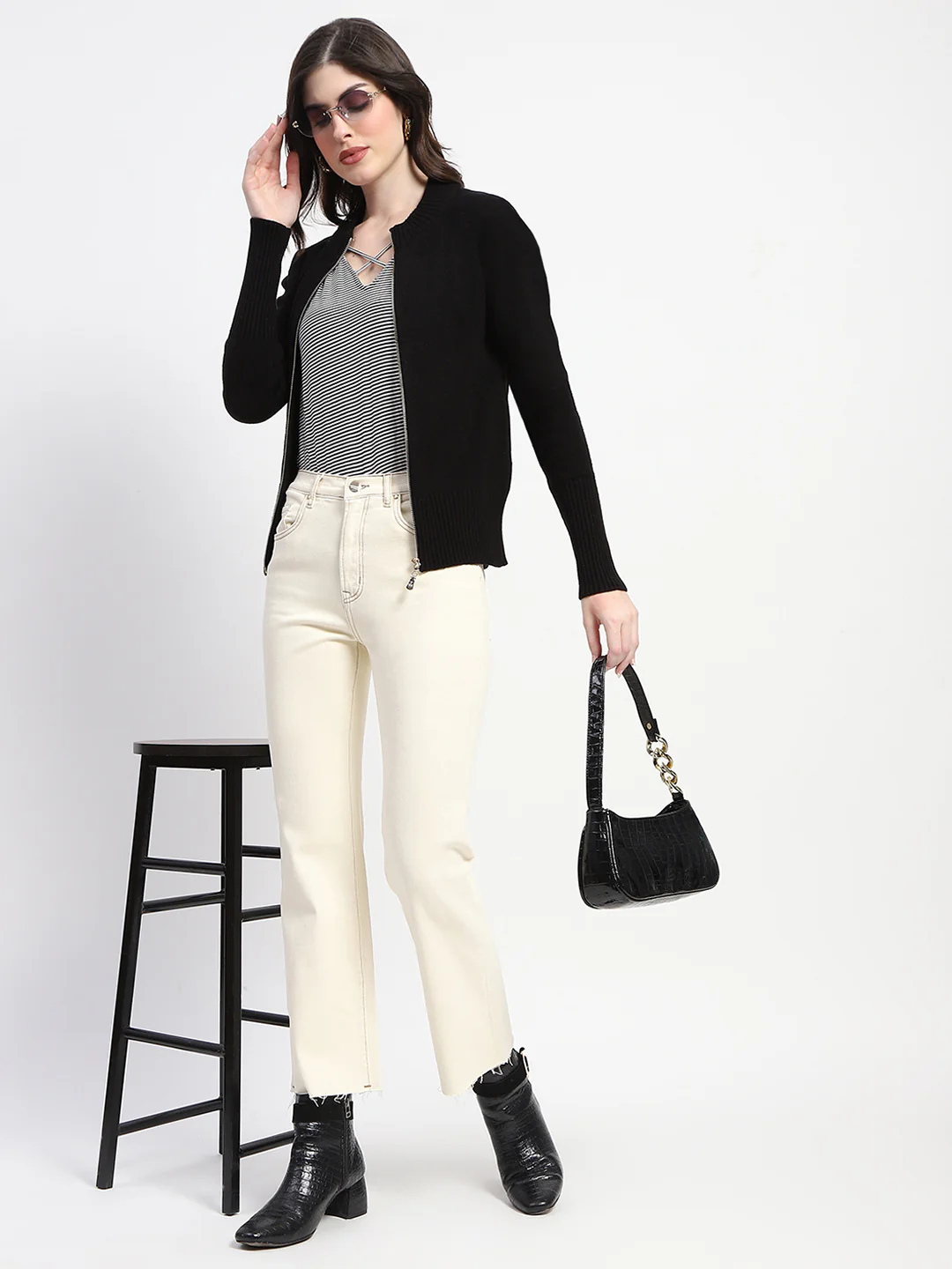Madame Black Mock Neck Knit Sweater - Image 5