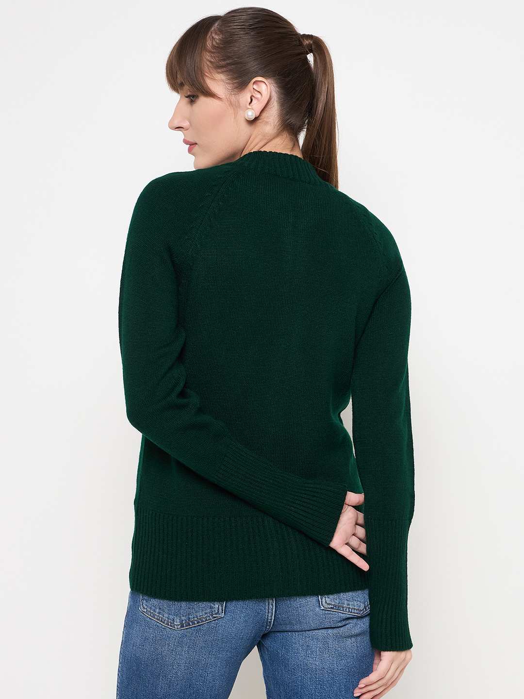 Madame Acrylic Blend Zipped Bottle Green Sweater - Image 6