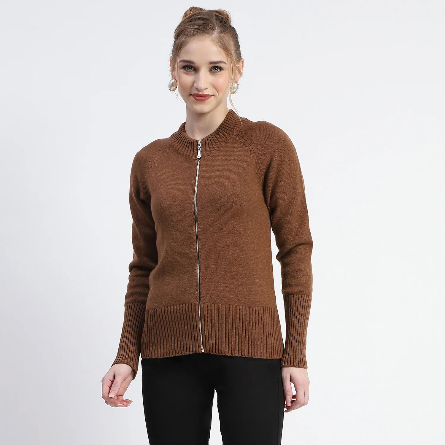 Madame Brown Full-Zip Knit Sweater - Image 2