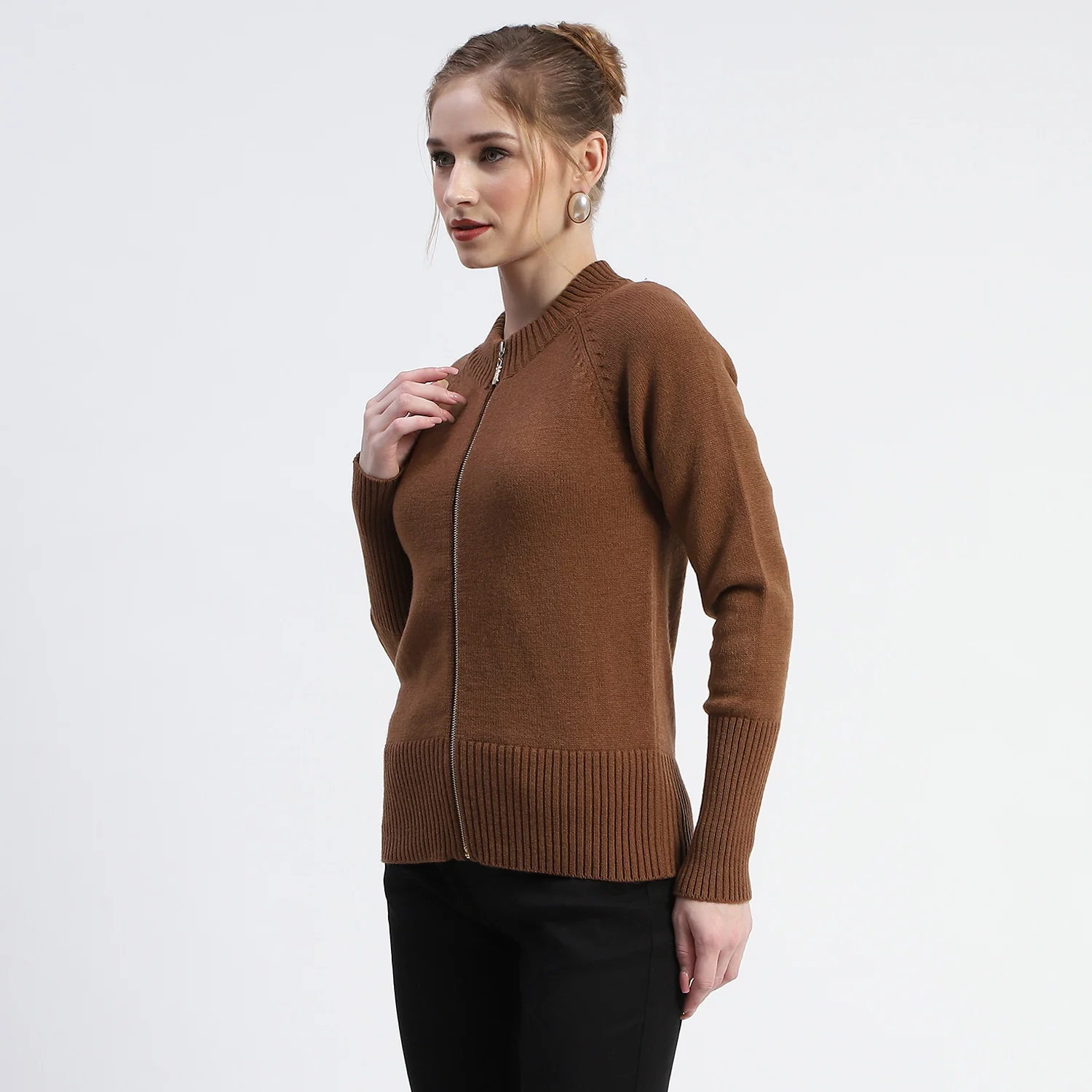 Madame Brown Full-Zip Knit Sweater - Image 3