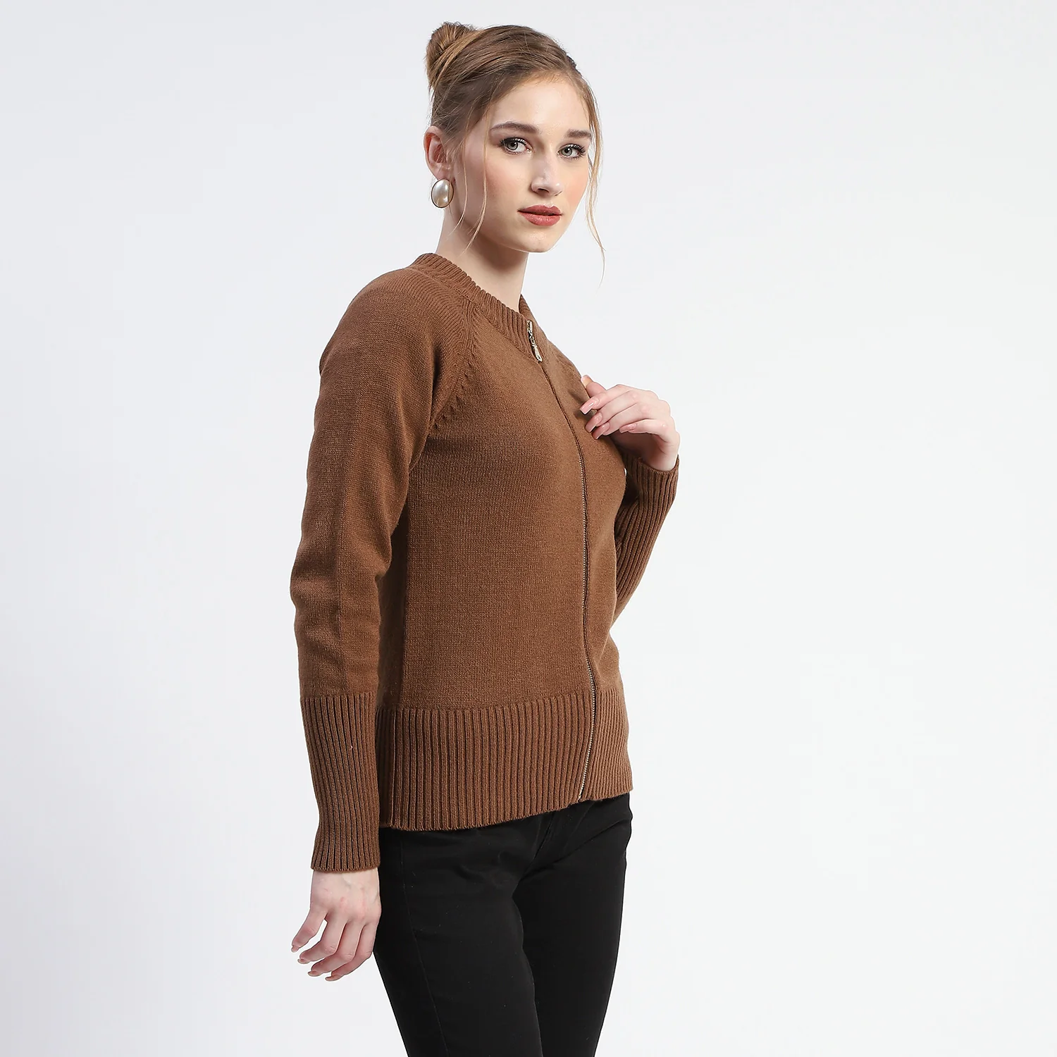 Madame Brown Full-Zip Knit Sweater - Image 4