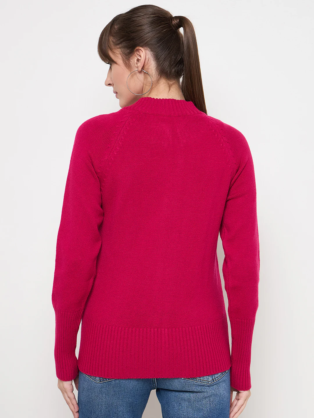 Madame Acrylic Blend Zipped Hot Pink Sweater - Image 4