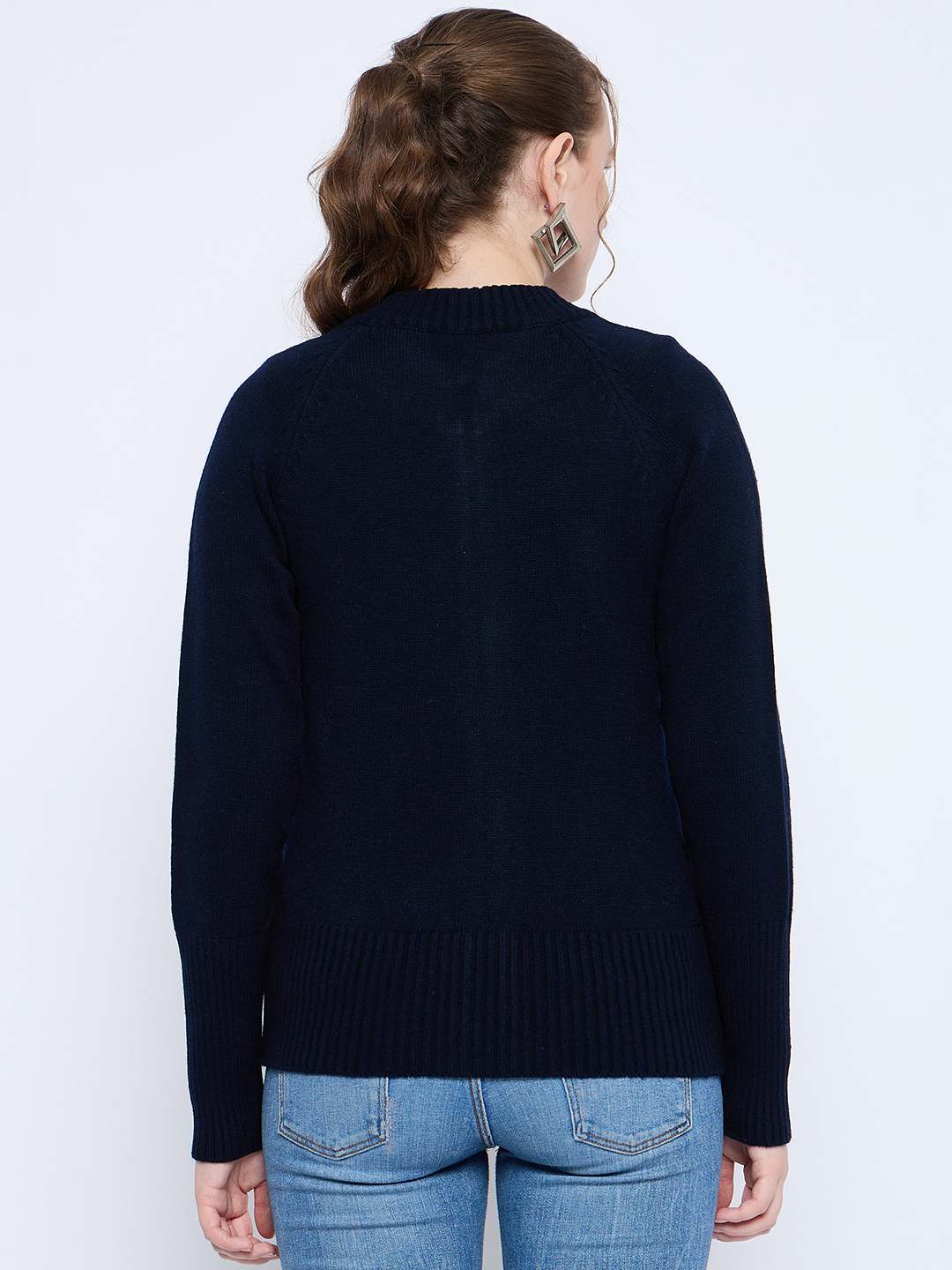 Madame Acrylic Blend Zipped Navy Blue Sweater - Image 4