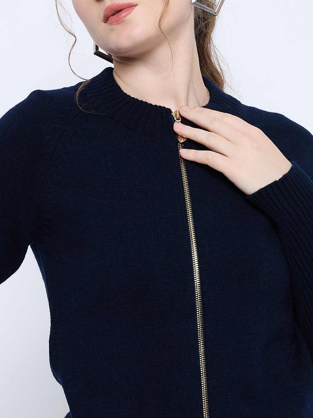 Madame Acrylic Blend Zipped Navy Blue Sweater - Image 7