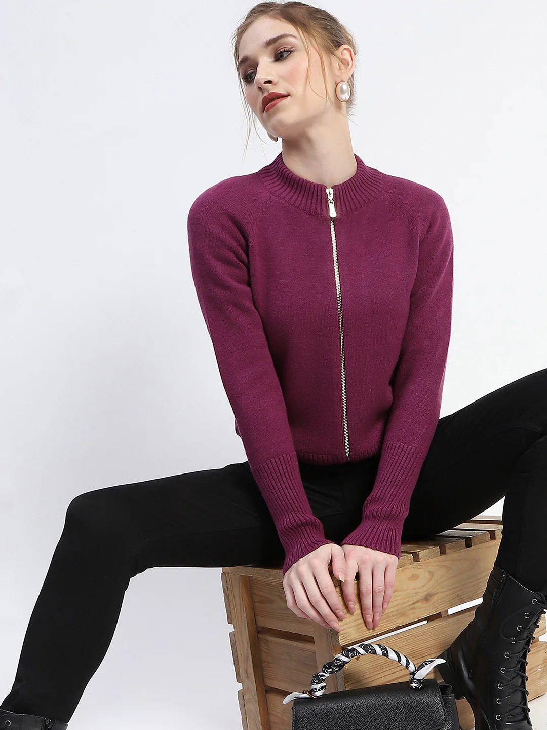 Madame Purple Full-Zip Knit Sweater - Image 3