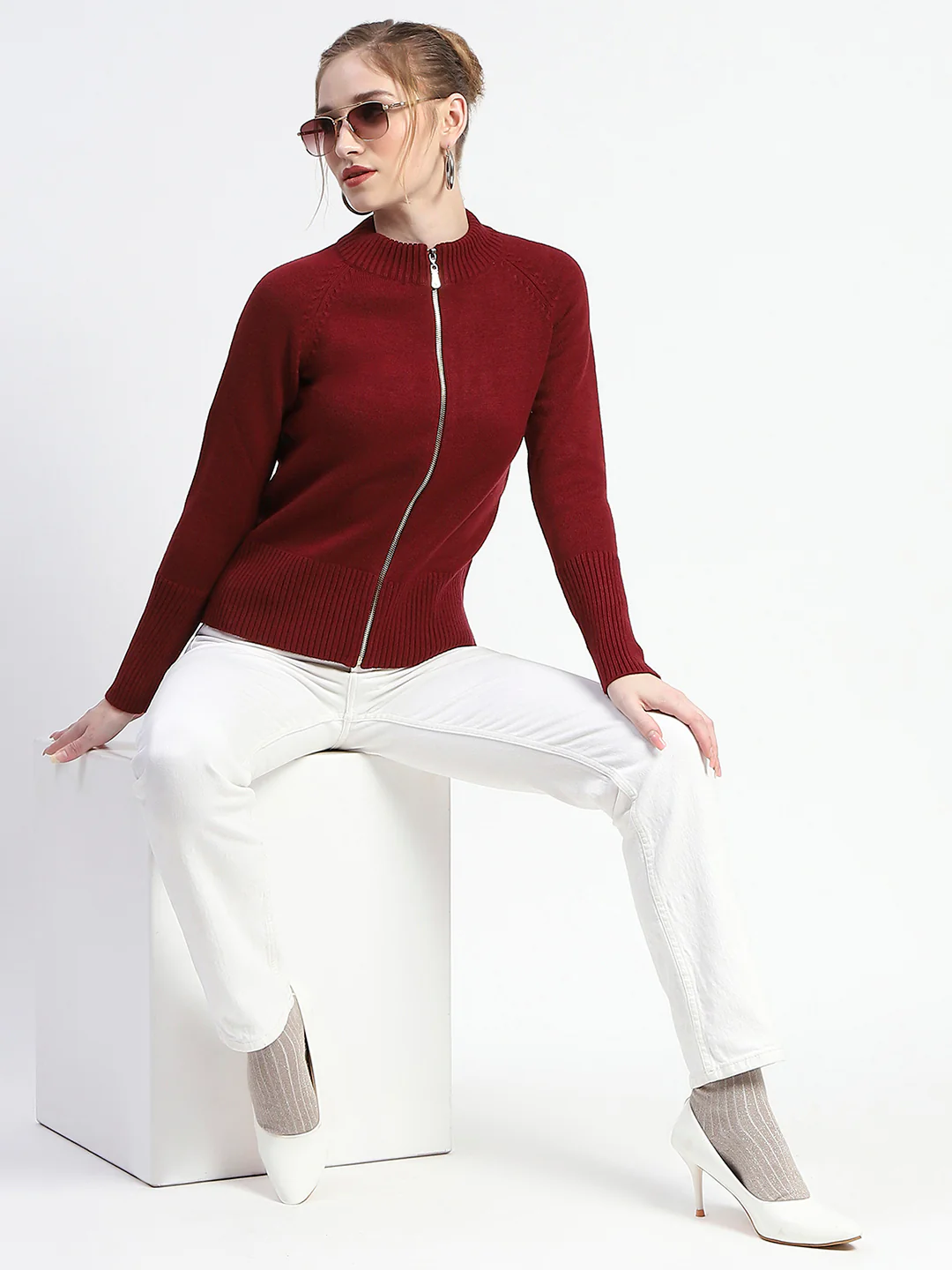 Madame Wine Full-Zip Knit Sweater - Image 5