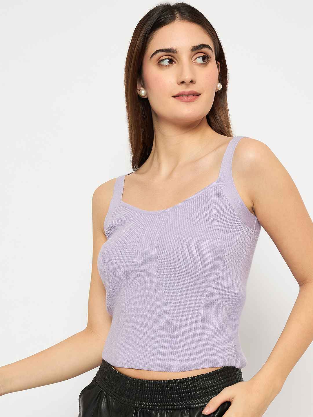 Madame Sleeveless Solid Mauve Ribbed Knit Sweater - Image 4
