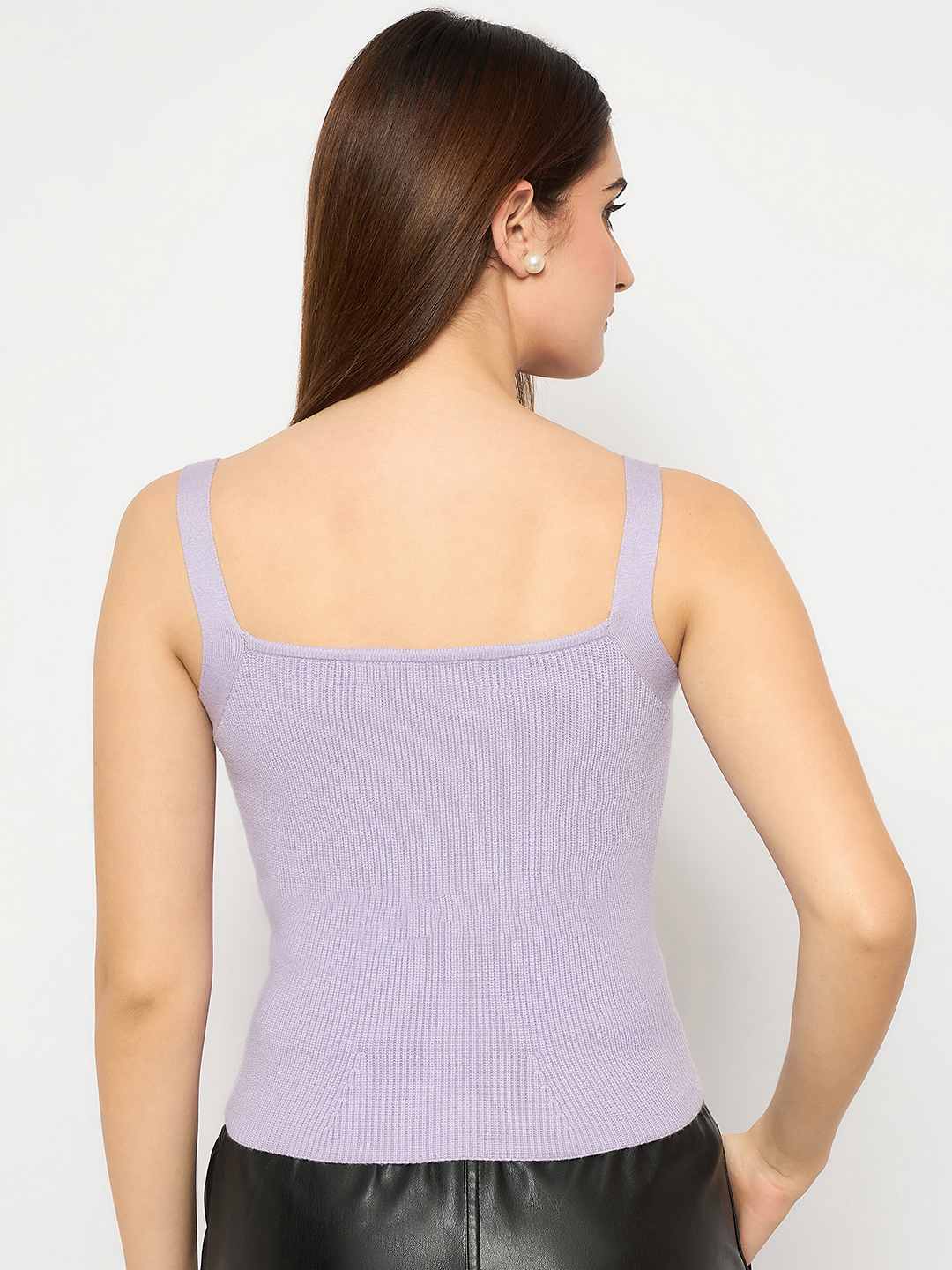 Madame Sleeveless Solid Mauve Ribbed Knit Sweater - Image 5