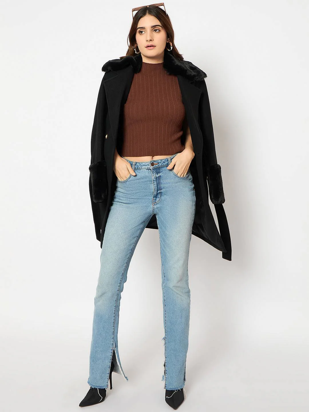 Madame Mock Neck Brown Sleeveless Sweater - Image 2