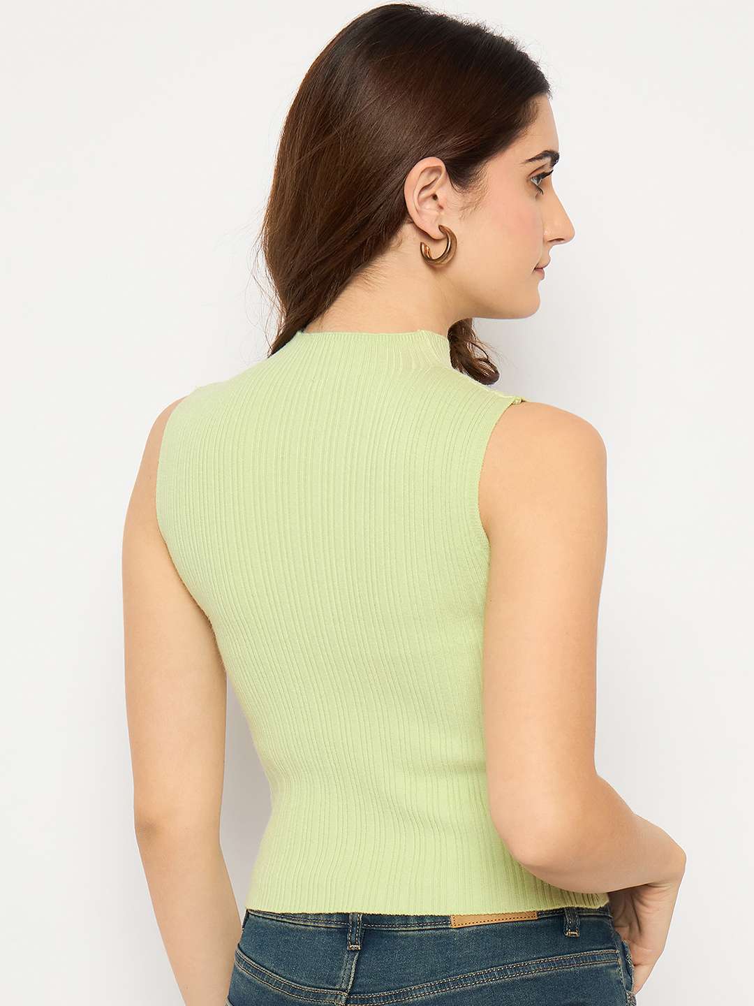 Madame Mock Neck Lime Green Sleeveless Sweater - Image 5