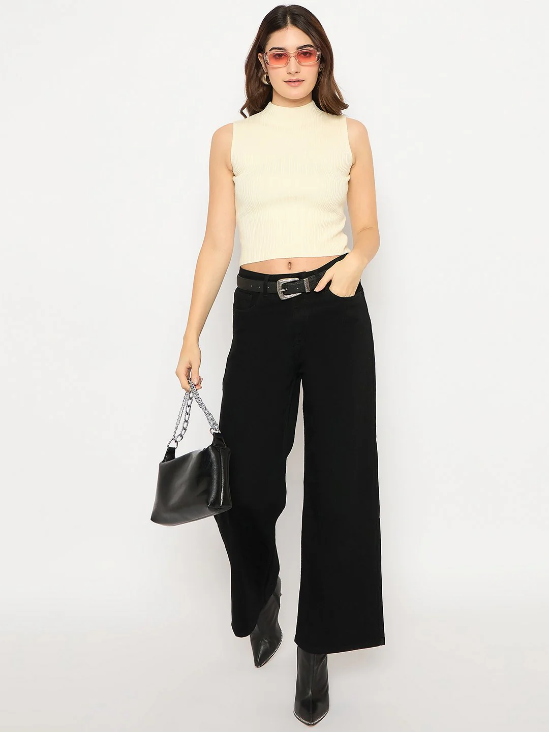 Madame Mock Neck Off White Sleeveless Sweater - Image 2