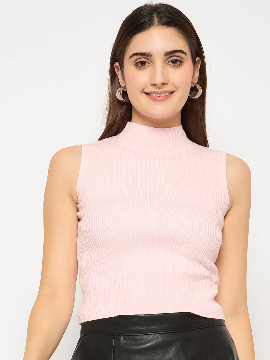 Madame Mock Neck Pink Sleeveless Sweater - Image 3