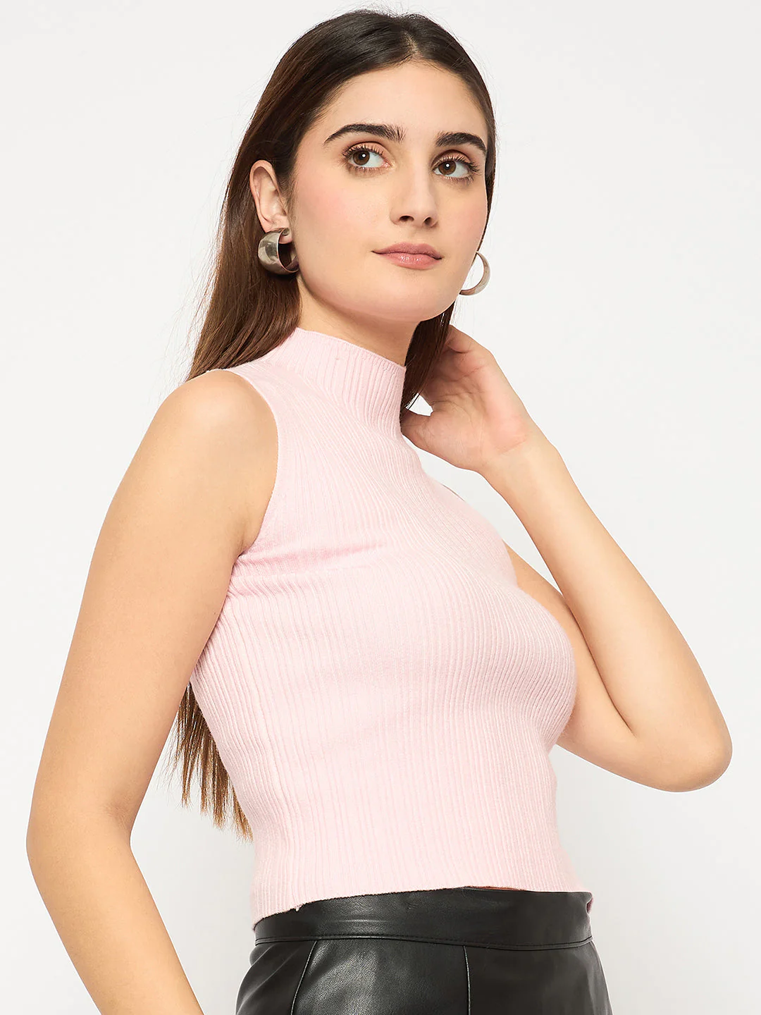 Madame Mock Neck Pink Sleeveless Sweater - Image 4