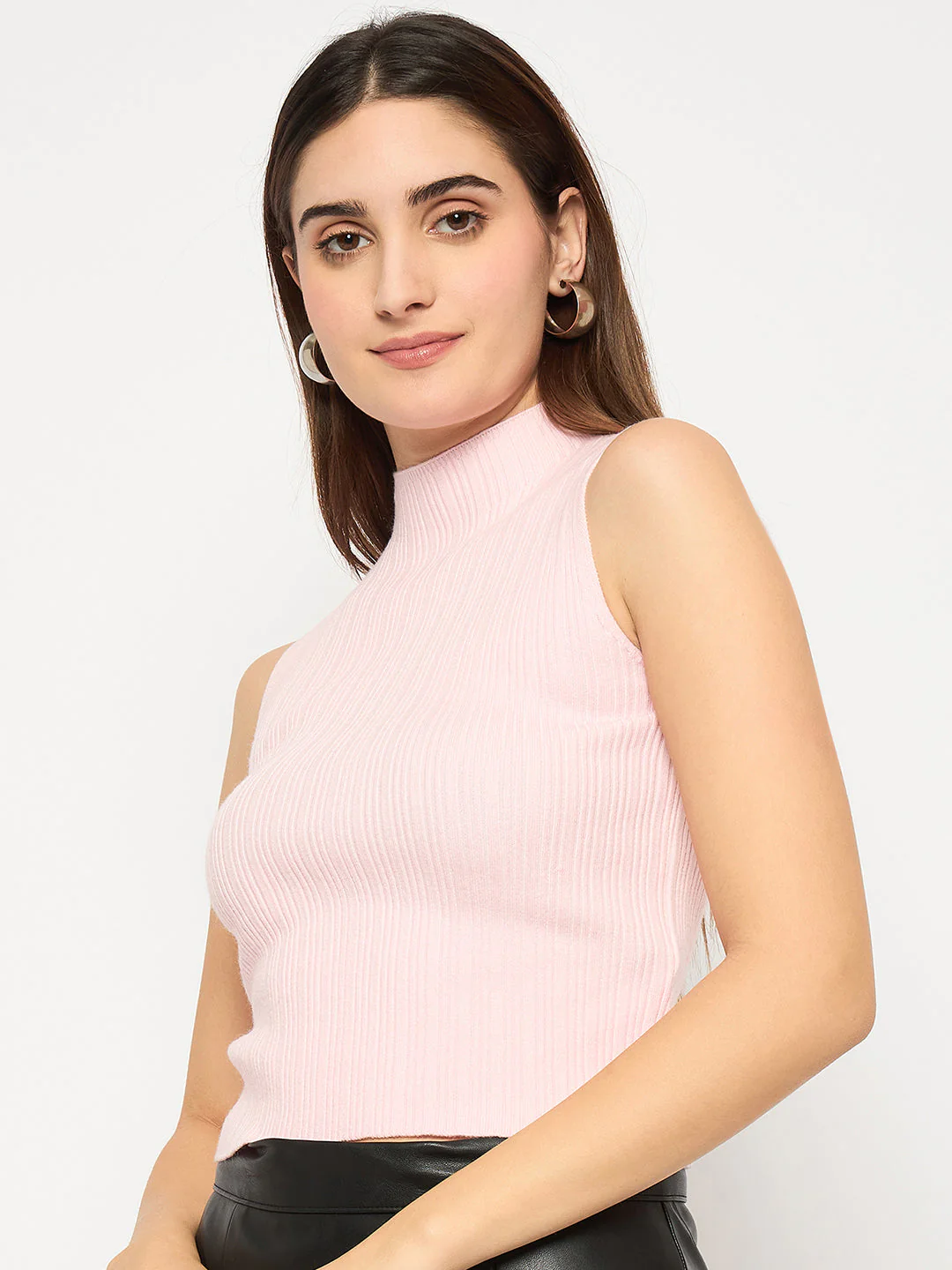 Madame Mock Neck Pink Sleeveless Sweater - Image 5