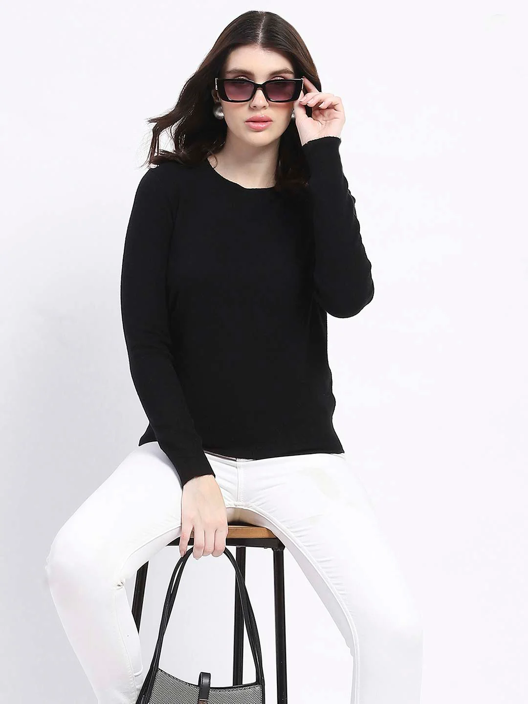 Madame Crew Neck Black Acrylic Sweater - Image 2