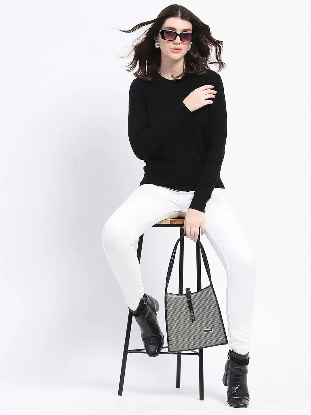 Madame Crew Neck Black Acrylic Sweater - Image 3