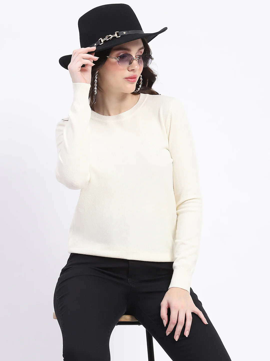 Madame Crew Neck Relaxed Fit Off White Sweater - Image 3