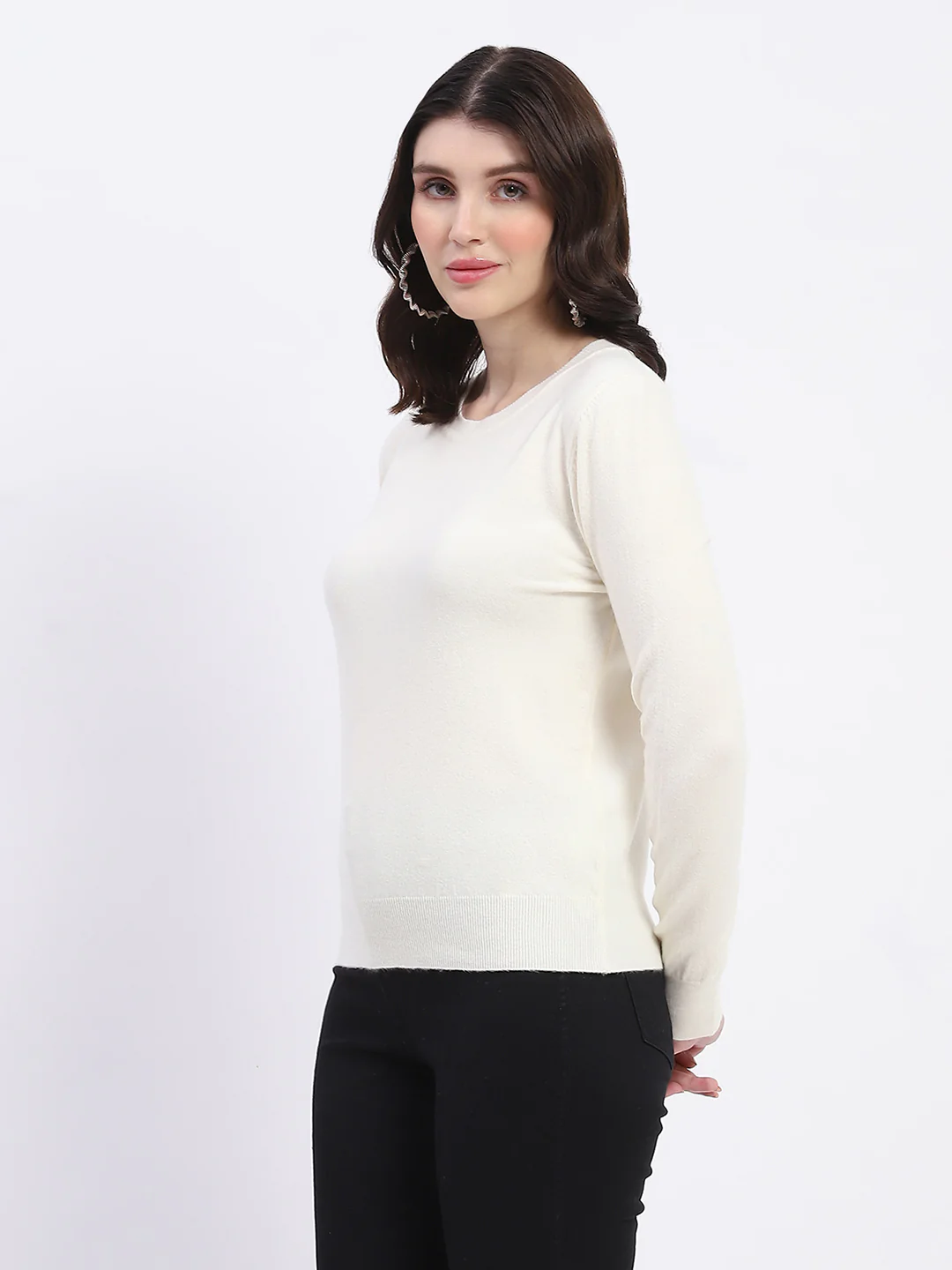 Madame Crew Neck Relaxed Fit Off White Sweater - Image 4
