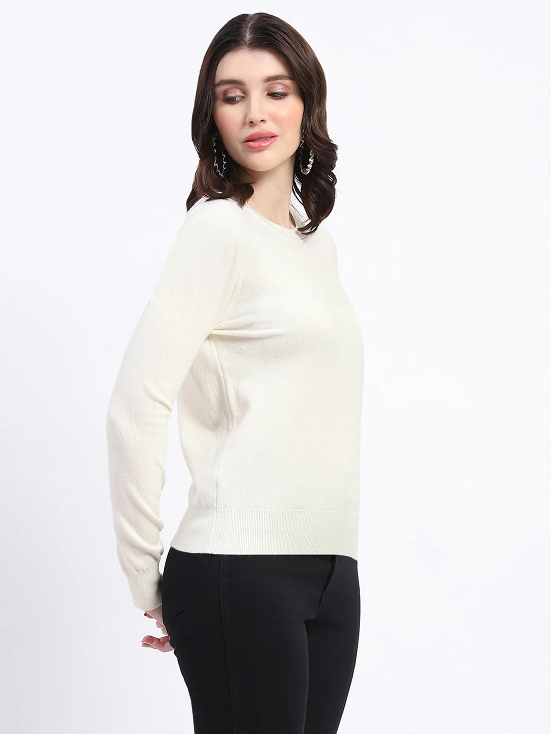 Madame Crew Neck Relaxed Fit Off White Sweater - Image 5