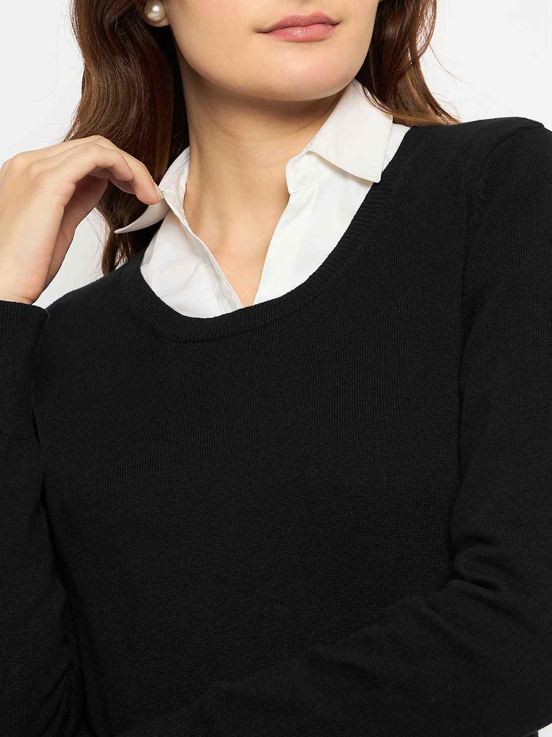 Madame Round Neck Ribbed Cuff Black Sweater - Image 7