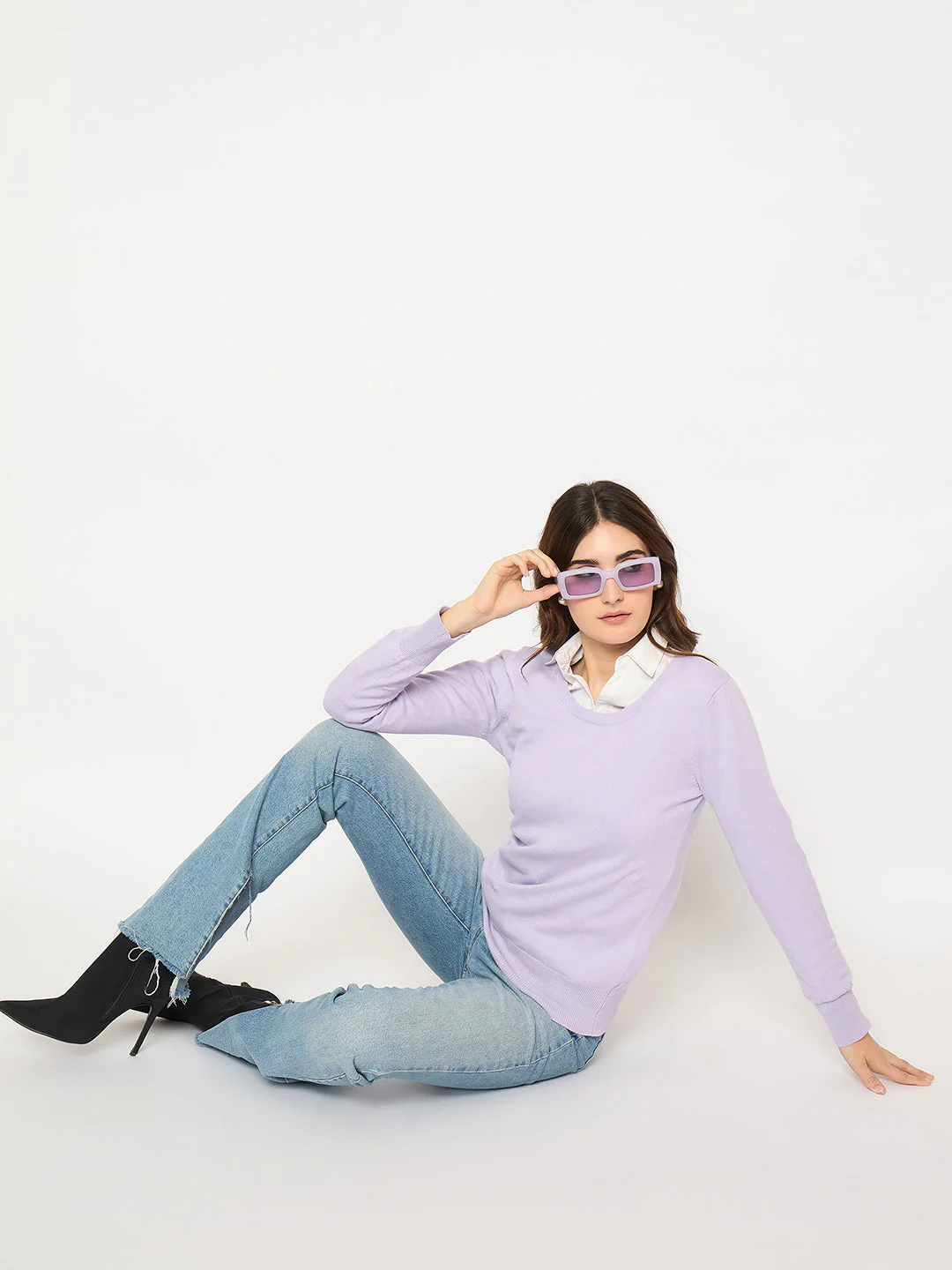Madame Round Neck Ribbed Cuff Mauve Sweater - Image 2