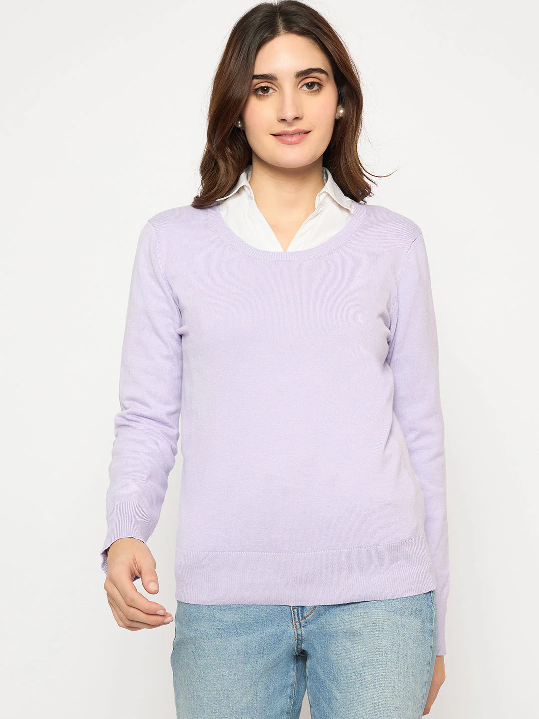 Madame Round Neck Ribbed Cuff Mauve Sweater - Image 3
