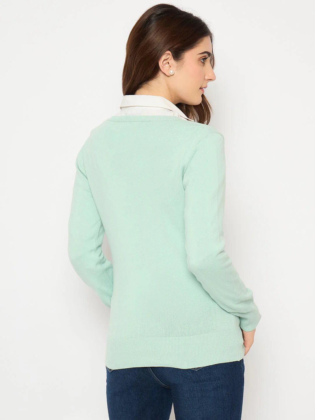 Madame Round Neck Ribbed Cuff Mint Green Sweater - Image 6