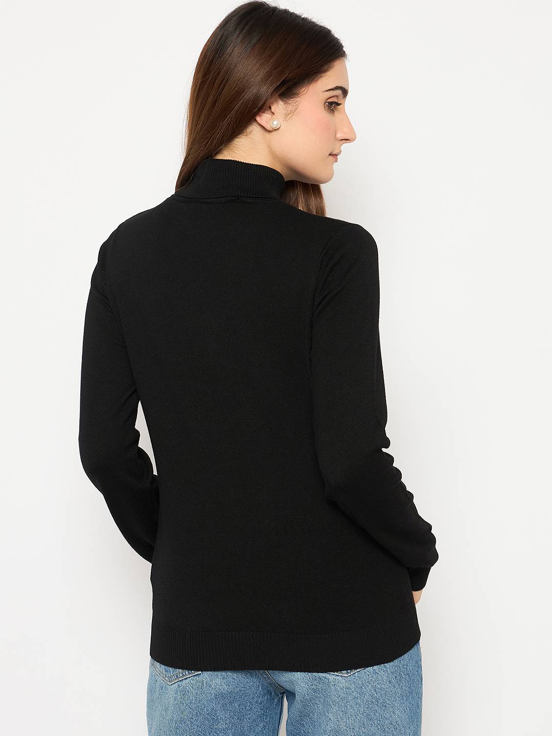 Madame Turtle Neck Ribbed Cuff Black Sweater - Image 5