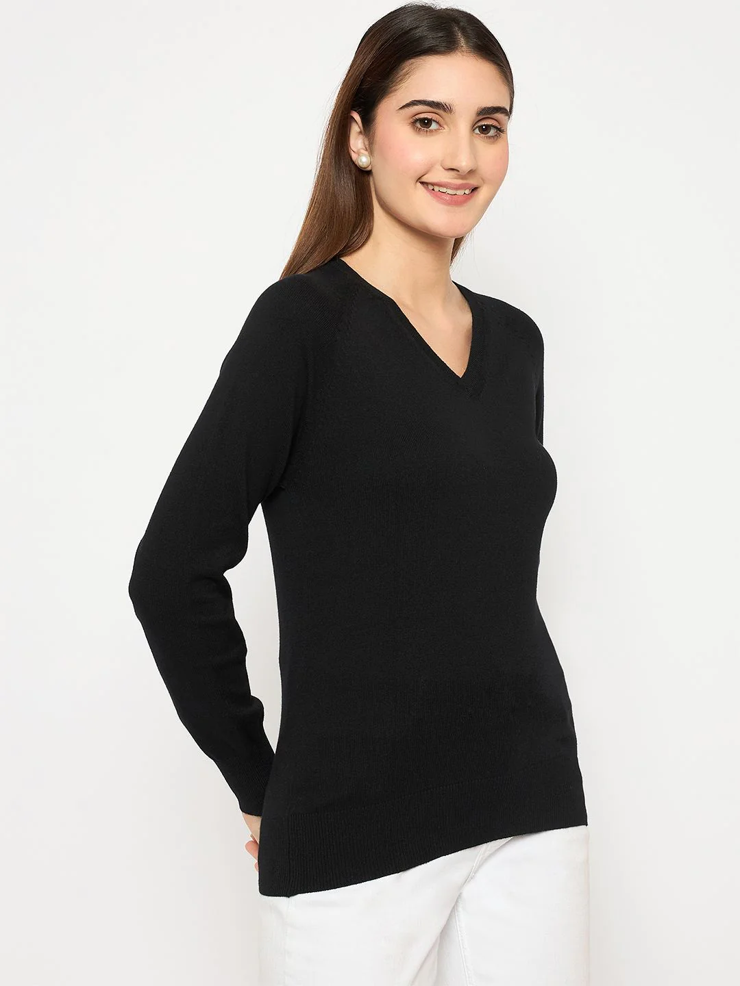 Madame V Neck Skinny Fit Black Sweater - Image 4