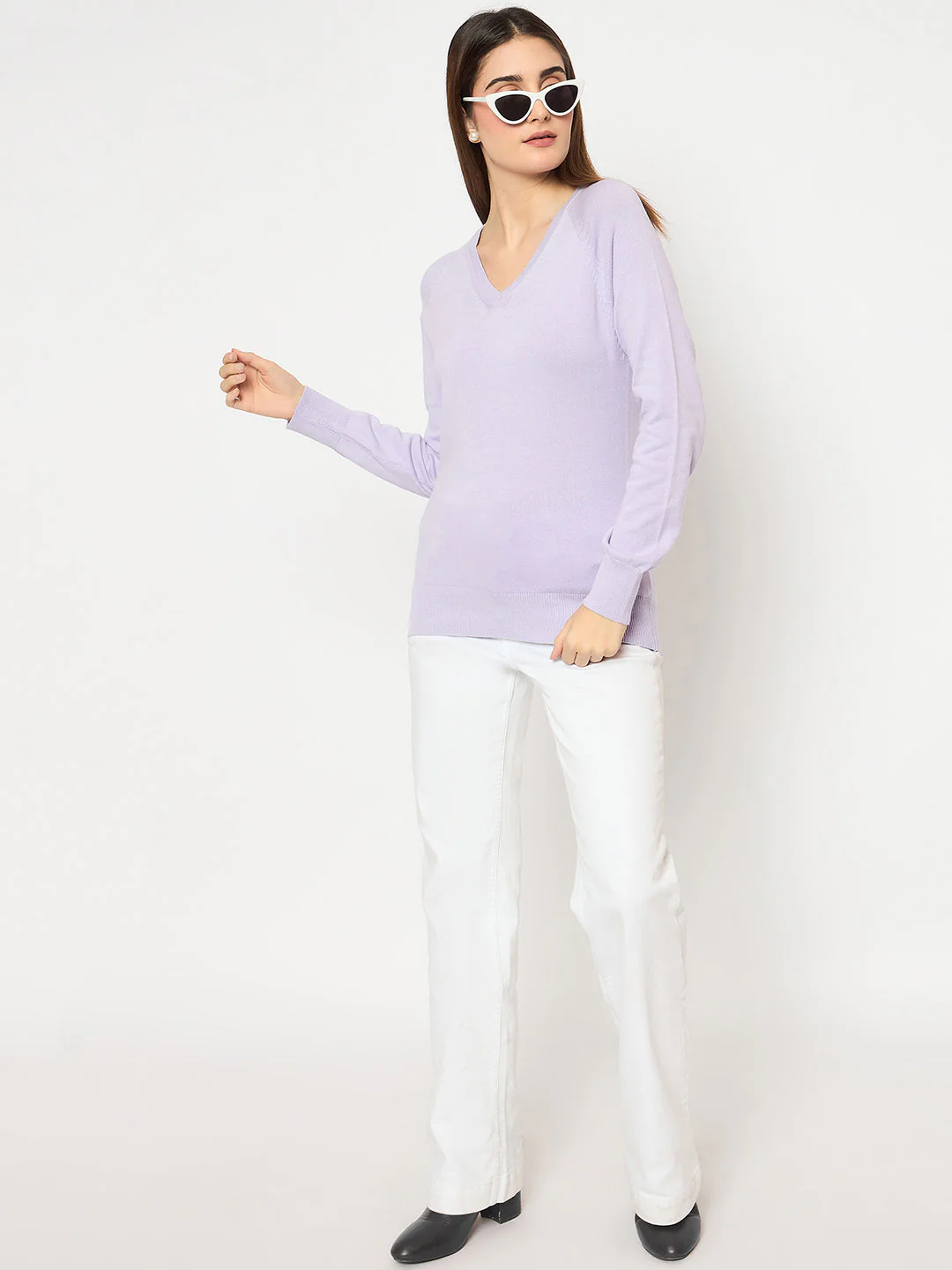 Madame V Neck Skinny Fit Mauve Sweater - Image 2