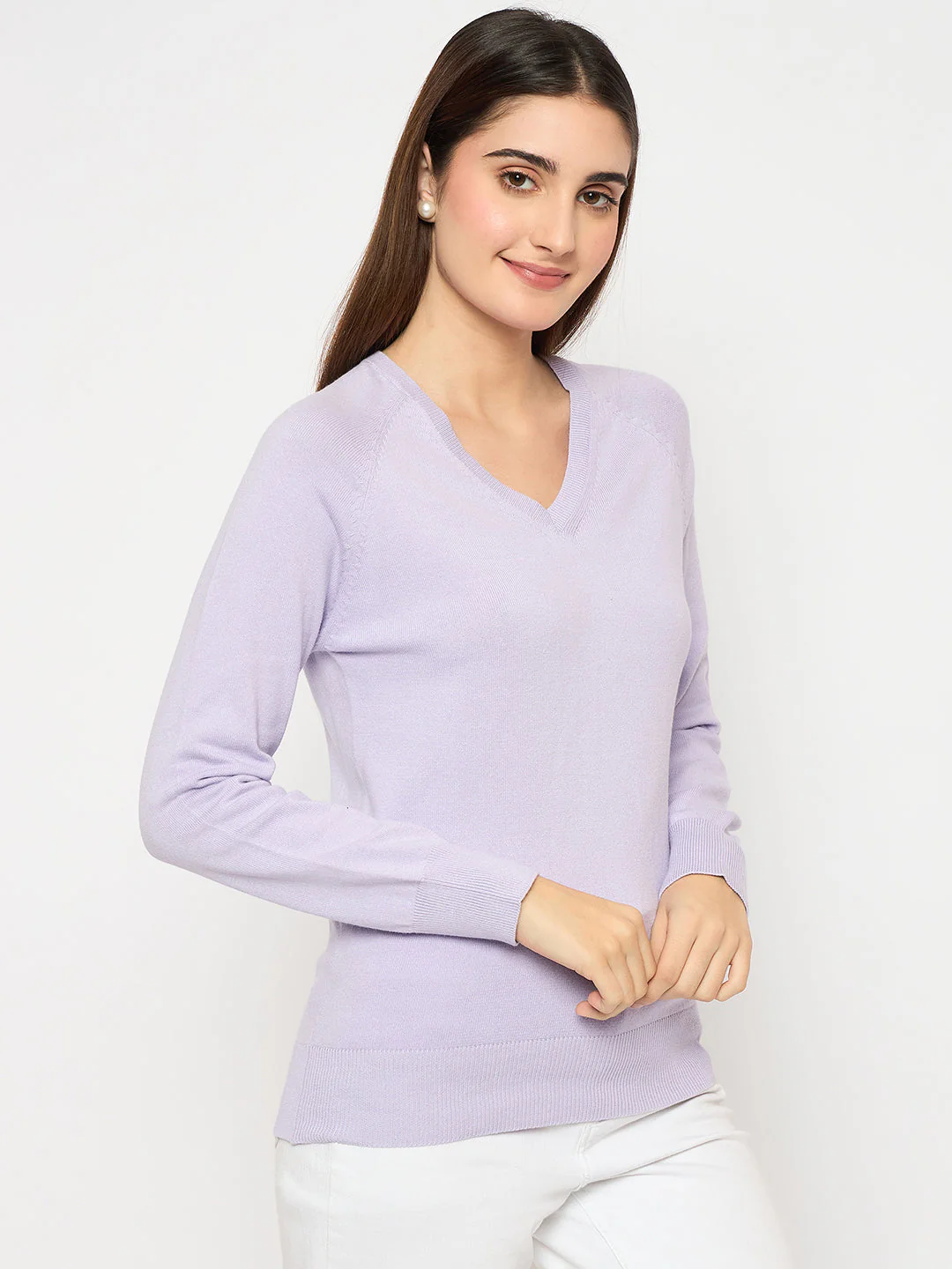 Madame V Neck Skinny Fit Mauve Sweater - Image 4
