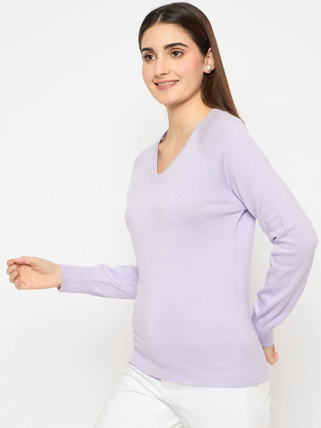 Madame V Neck Skinny Fit Mauve Sweater - Image 5