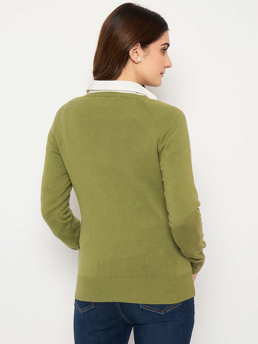 Madame V Neck Skinny Fit Olive Sweater - Image 6
