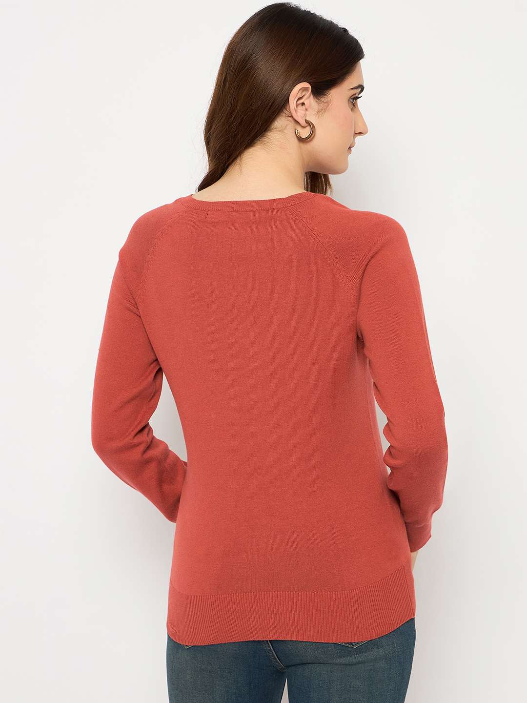Madame V Neck Skinny Fit Rust Red Sweater - Image 6