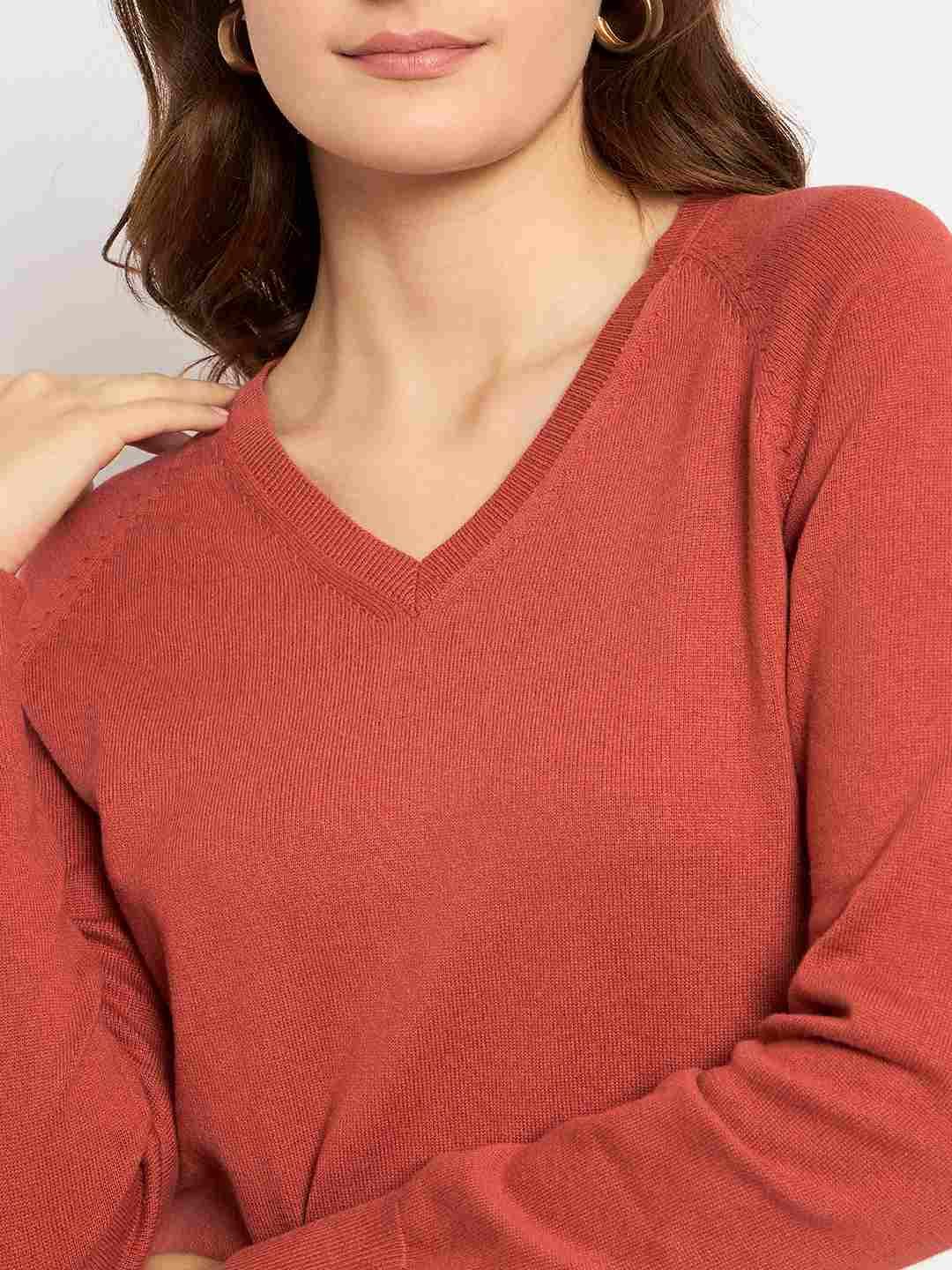 Madame V Neck Skinny Fit Rust Red Sweater - Image 7