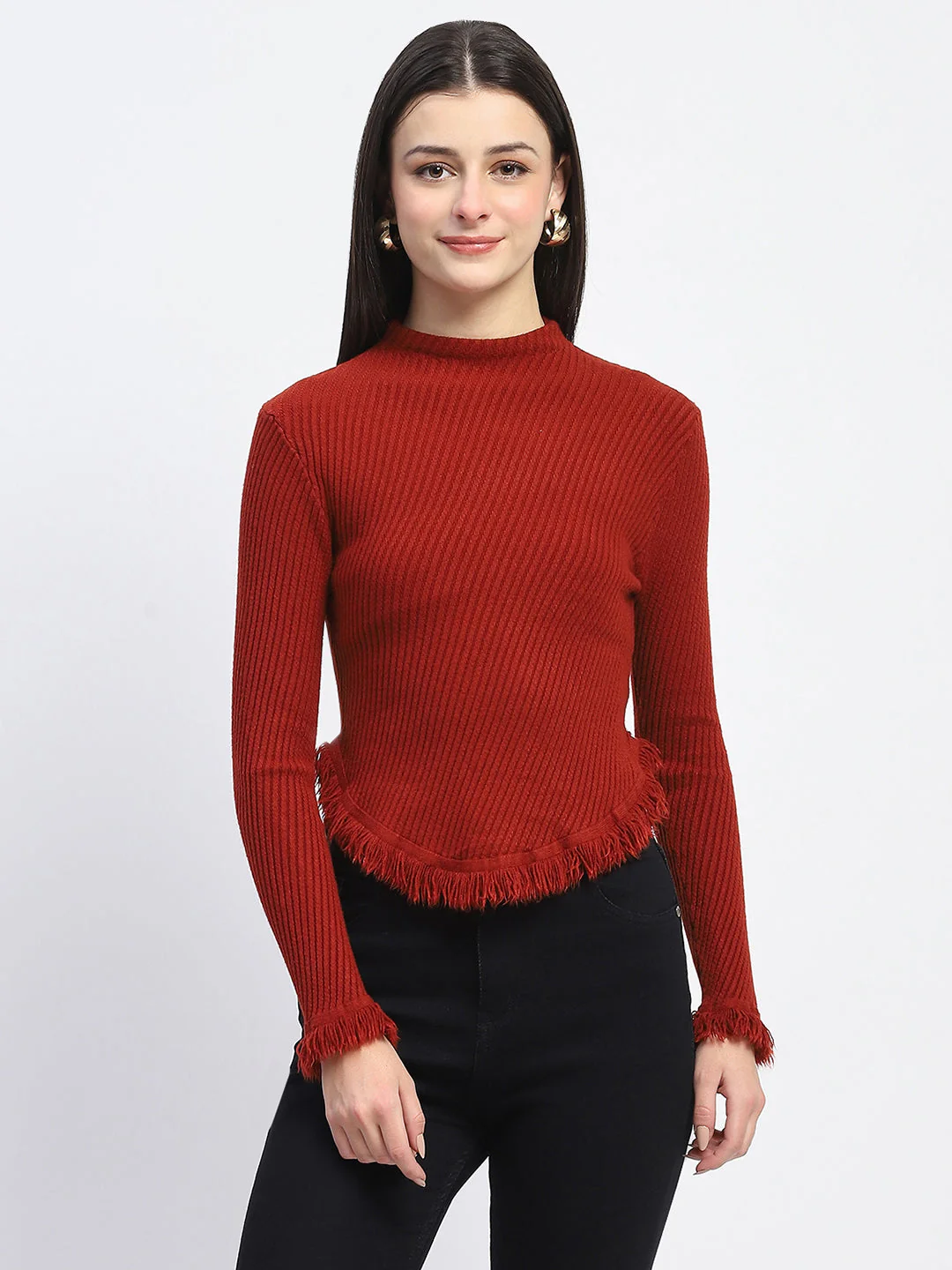 Madame Fur Cuffs and Hem Rust Red Sweater - Image 2