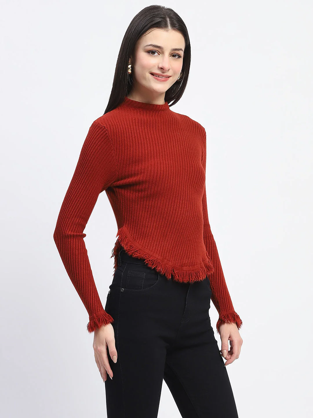 Madame Fur Cuffs and Hem Rust Red Sweater - Image 3
