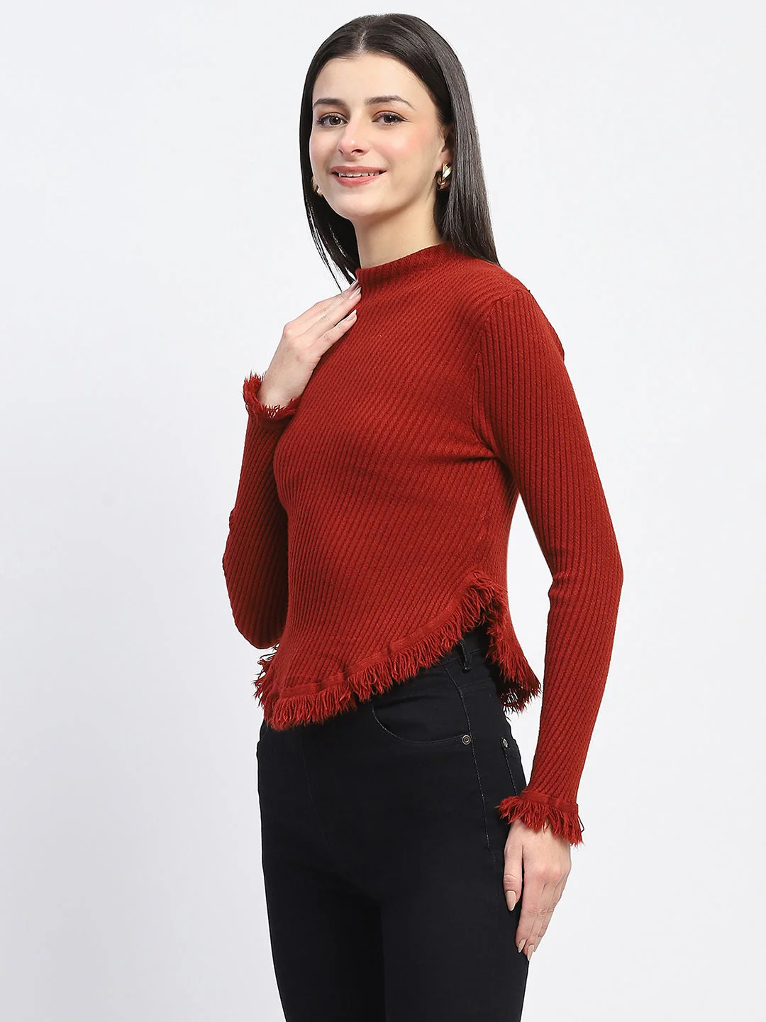 Madame Fur Cuffs and Hem Rust Red Sweater - Image 4