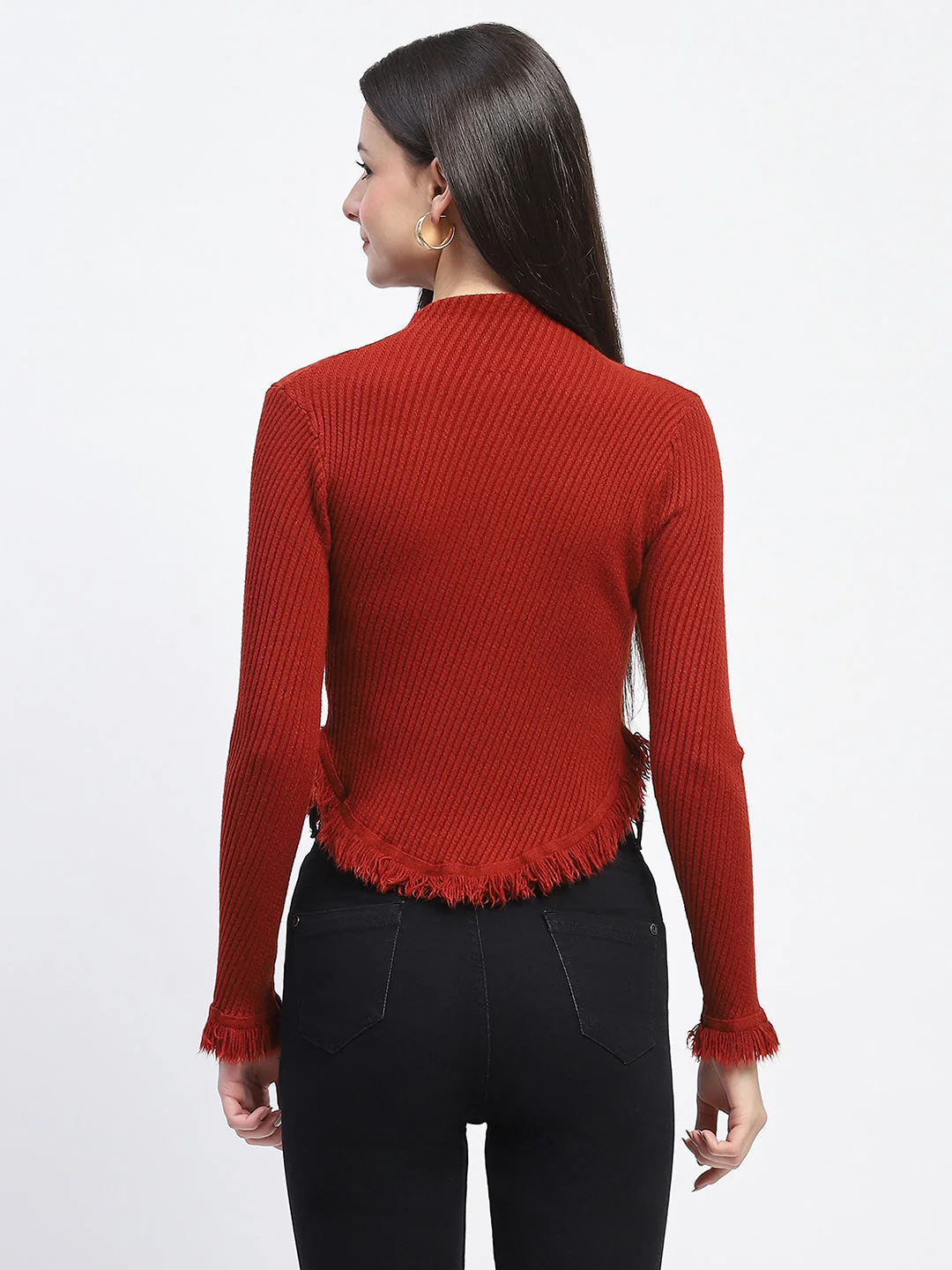 Madame Fur Cuffs and Hem Rust Red Sweater - Image 5