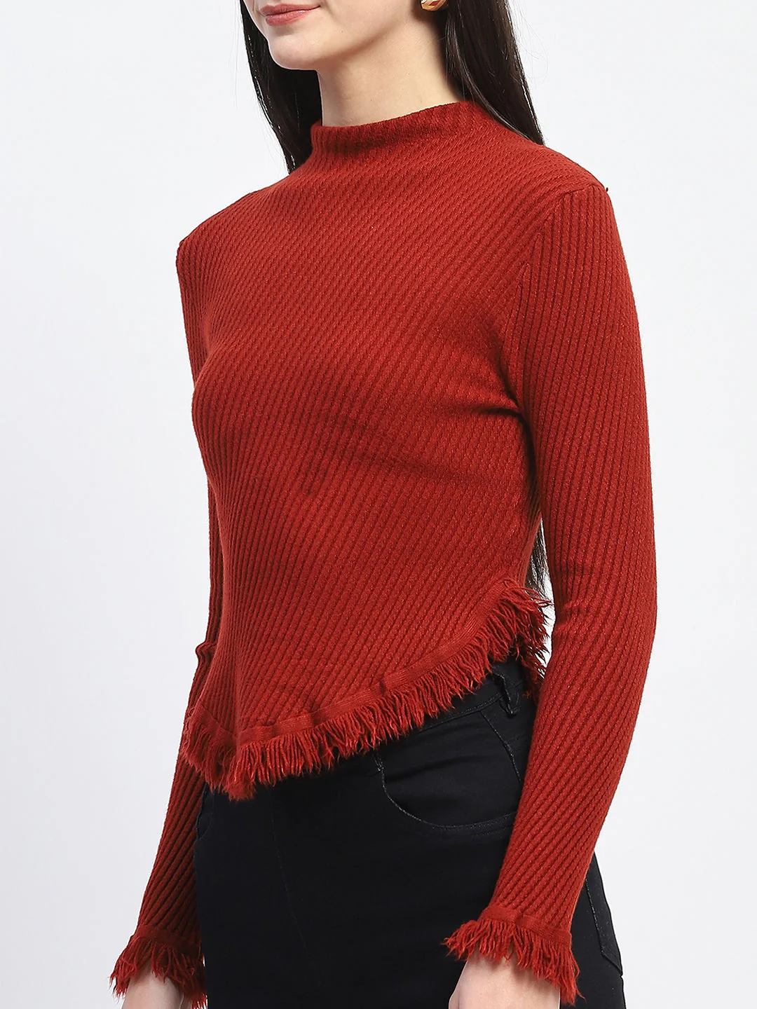 Madame Fur Cuffs and Hem Rust Red Sweater - Image 6