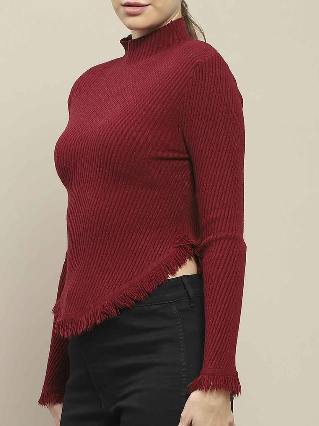Madame Fur Cuffs and Hem Wine Red Sweater - Image 6