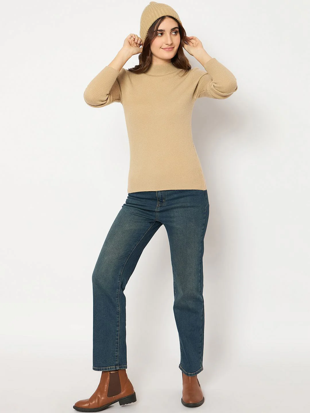 Madame Turtle Neck Full Sleeve Brown Sweater - Image 2