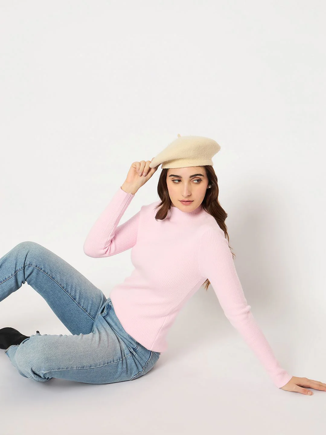 Madame Turtle Neck Full Sleeve Pink Sweater - Image 2