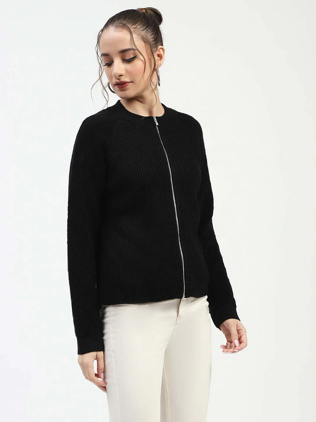 Madame Black Ribbed Zip-Up Sweater - Image 3