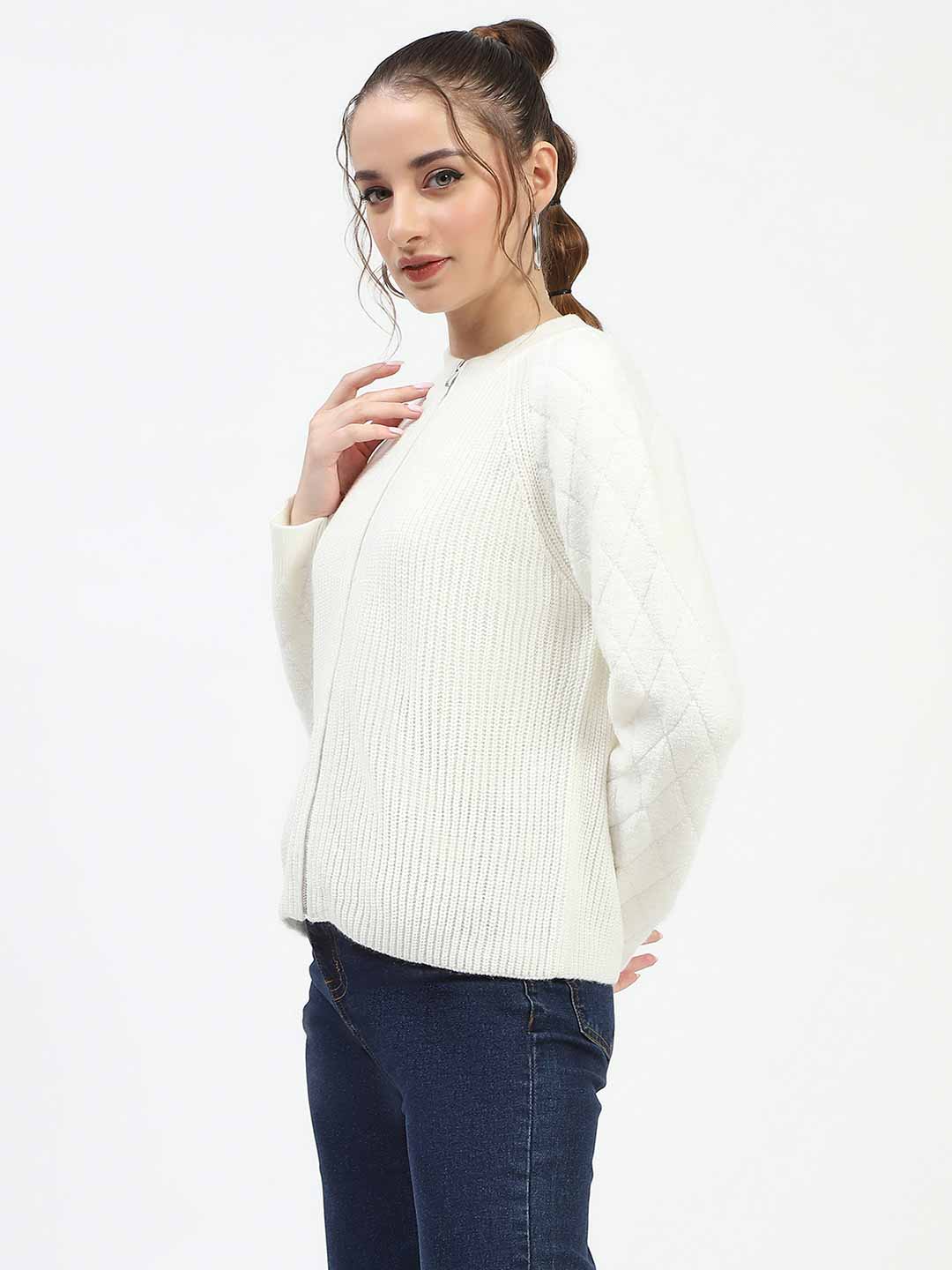 Madame Off-White Zip-Up Sweater - Image 4