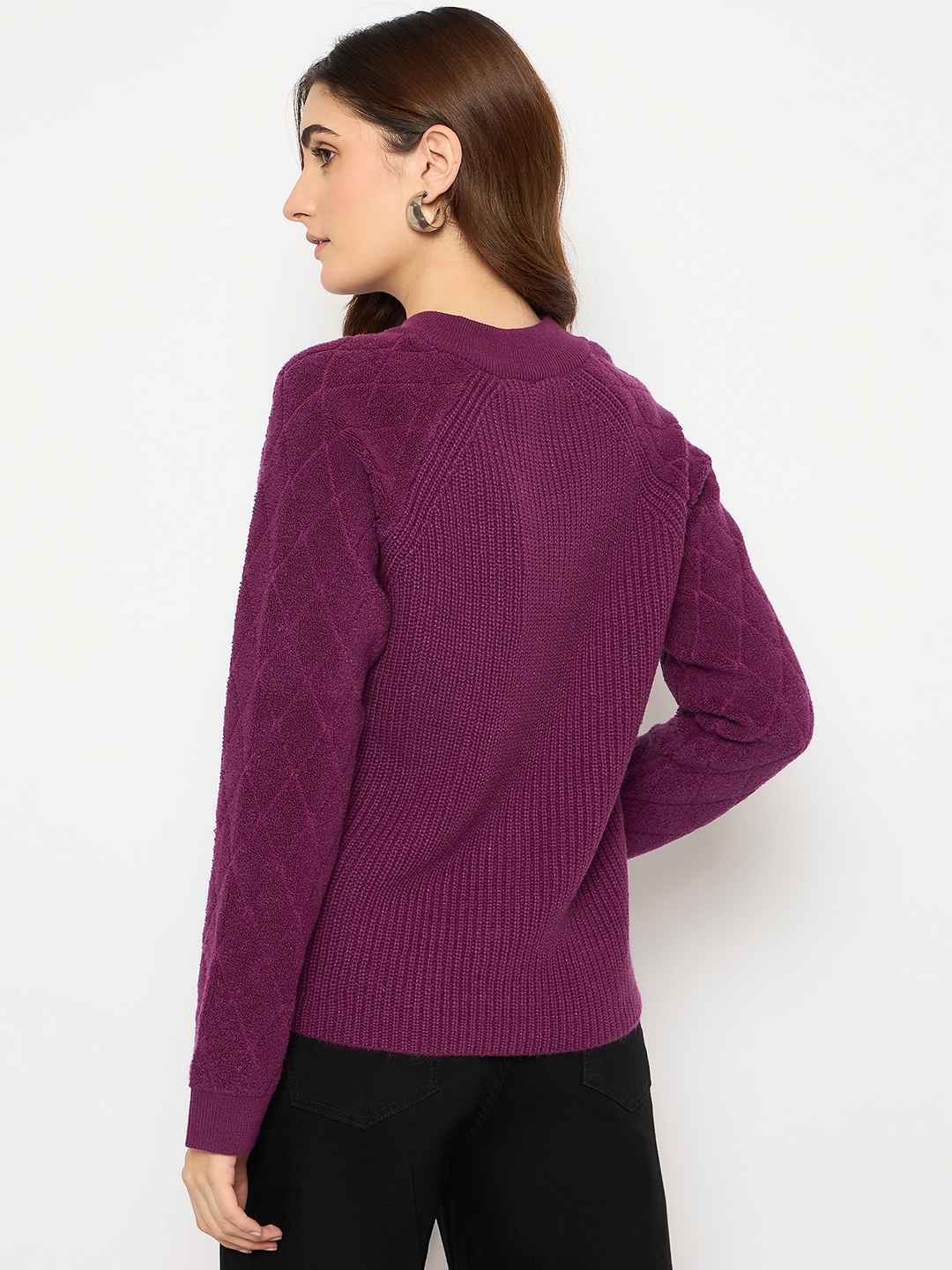 Madame Self Design Zipped Purple Sweater - Image 6