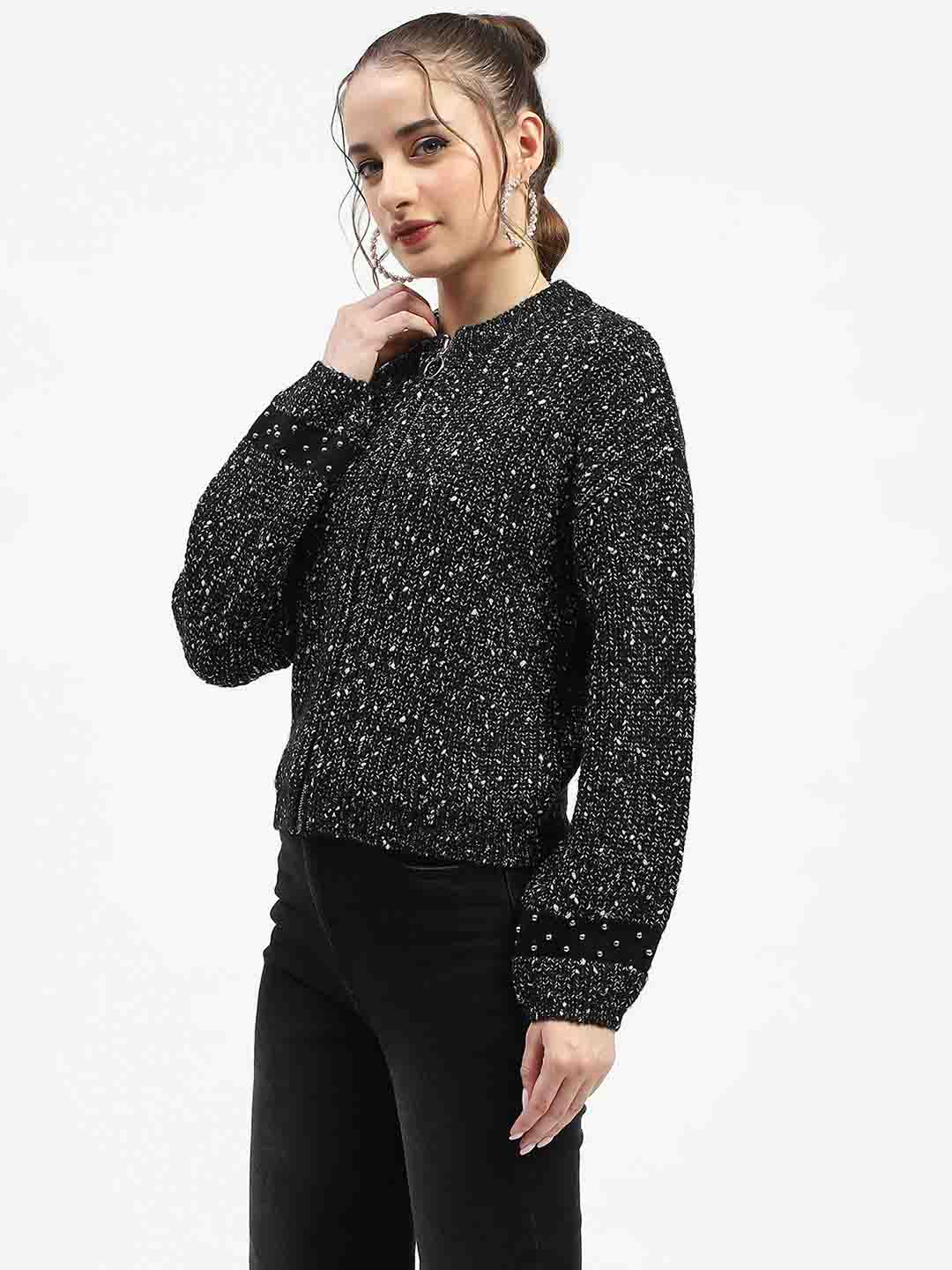 Madame Black Speckled Pullover Sweater with Half-Zip - Image 5