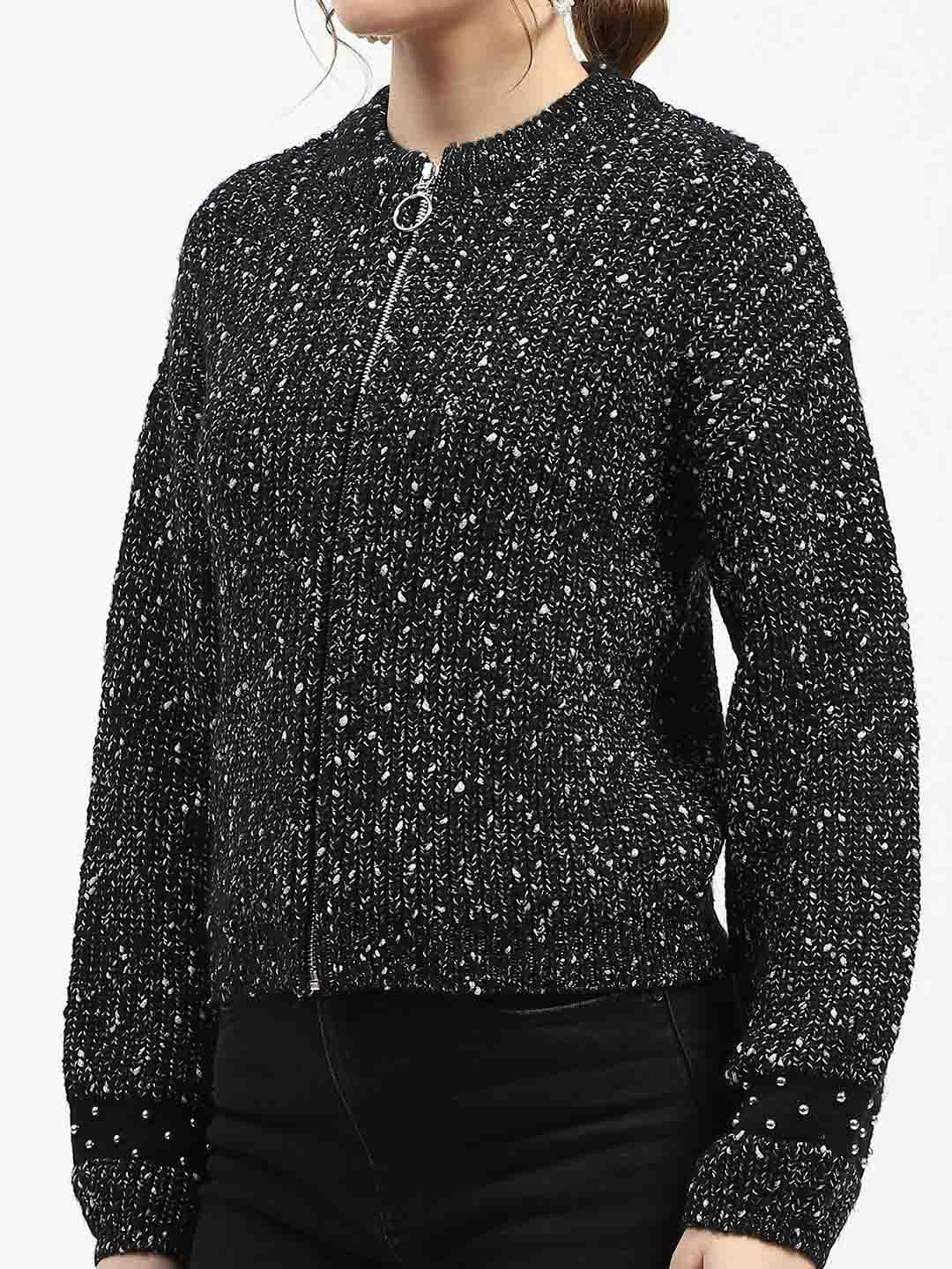 Madame Black Speckled Pullover Sweater with Half-Zip - Image 7
