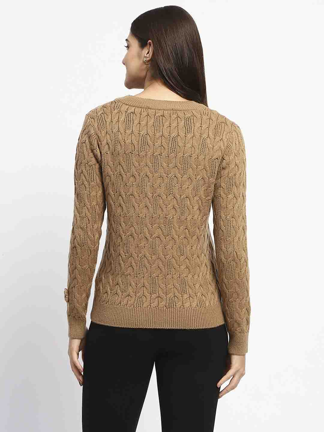 Madame Cable Knit Applique Flower Khaki Sweater - Image 5