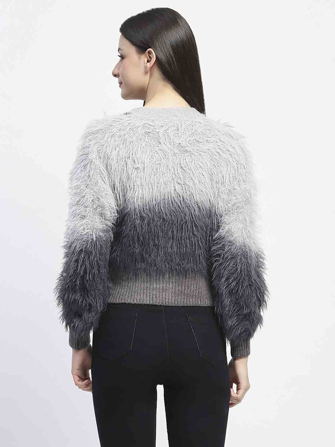 Madame Embellished Ombre V Neck Grey Sweater - Image 6